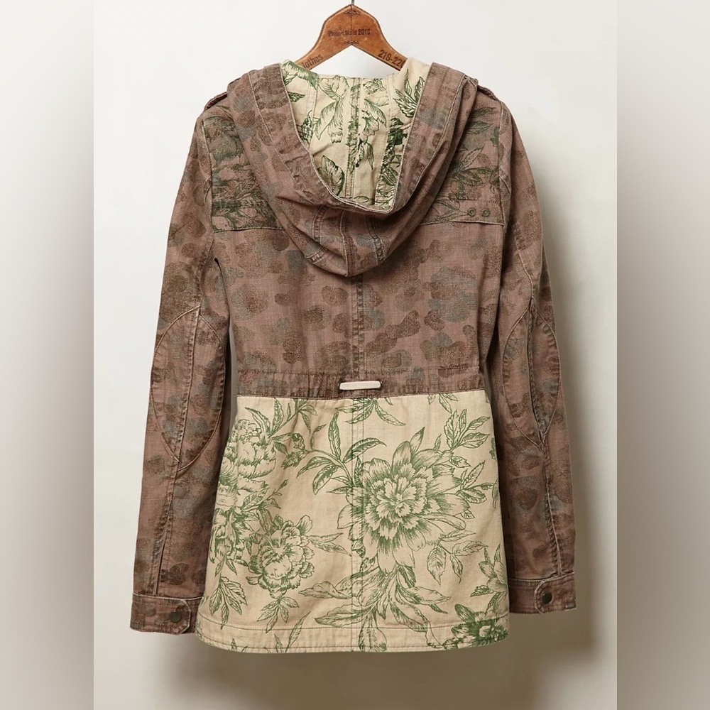 ANTHROPOLOGIE Hei Hei Floral Fatigue Jacket Camo Hooded Canvas Coat Size XS - Picture 2 of 13